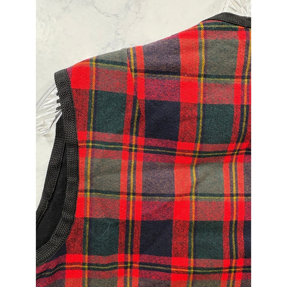 Vintage Vest Reversible Red Green Plaid 90s Preppy Grunge Layering Cabin S - Picture 7 of 7